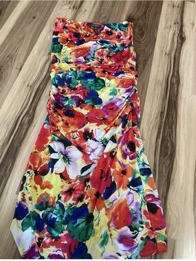 Lauren Ralph Lauren Dress 12 Floral Multicolor Faux Wrap Cinch Stretch Cocktail
